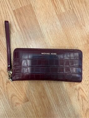 Michael Kors Croc-Embossed Wristlet/Wallet in Burgundy